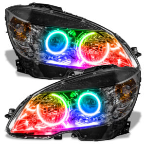 0811 MERCEDES BENZ CCLASS PREASSEMBLED HEADLIGHTS CHROME HOUSING COLORSHIFT