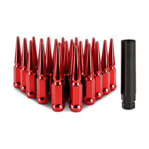 STEEL SPIKED LUG NUTS M12 X 1.5 24PC SET RED