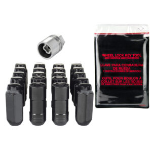 5 LUG HEX INSTALL KIT WITH LOCKS (CONE SEAT NUT) M14X2.0/13/16 HEX/2.25-INCH LENGTH - BLACK