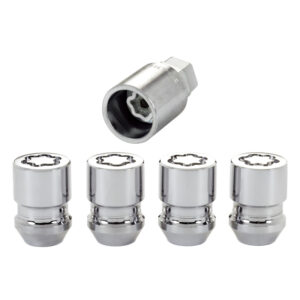 WHEEL LOCK NUT SET - 4PK. (CONE SEAT) M12X1.5/19MM & 21MM DUAL HEX/1.28-INCH L - CHROME