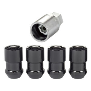 WHEEL LOCK NUT SET - 4PK. (CONE SEAT) 1/2-20/3/4 & 13/16 DUAL HEX/1.46-INCH LENGTH - BLACK