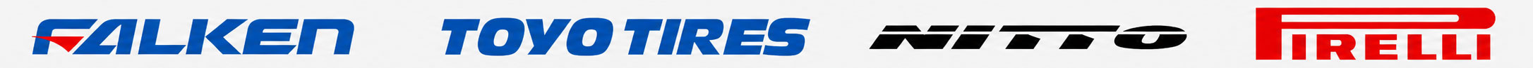 Falken, Toyo Tires, Nitto, and Pirelli logos