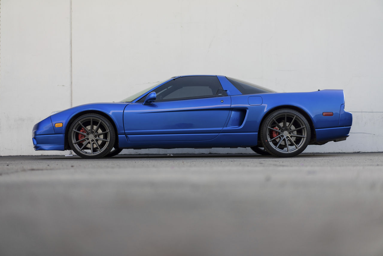 2004 Acura NSX lowered on staggered TSW Bathurst wheels with 285/30R19 rear tires