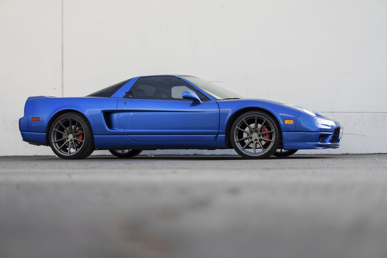 2004 Acura NSX lowered on staggered TSW Bathurst wheels with 285/30R19 rear tires