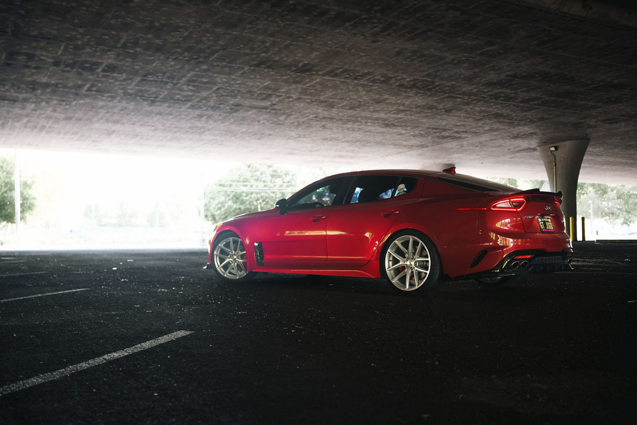 2021 Kia Stinger on silver 19x9.5 TSW IMOLA wheels